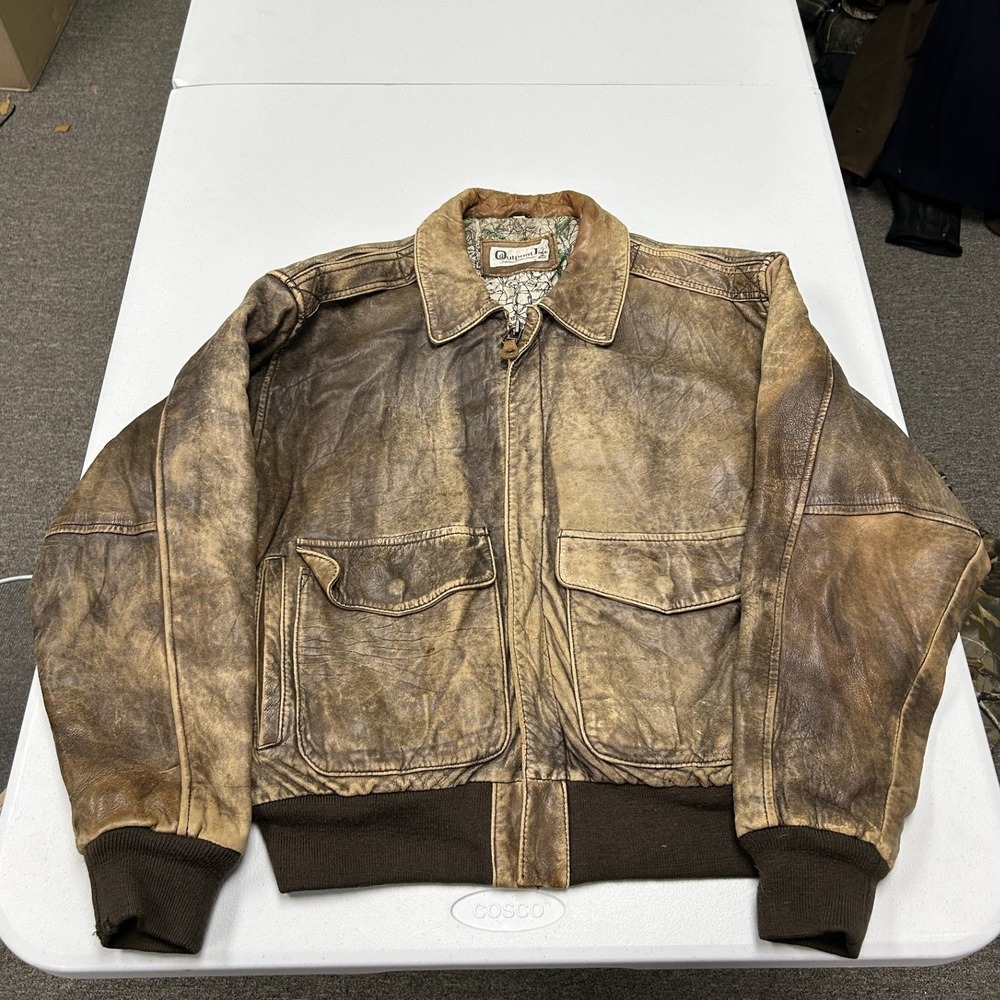 Vintage Leather Bomber Jacket Mens S Brown Distressed Vintage A-2 Flight Coat